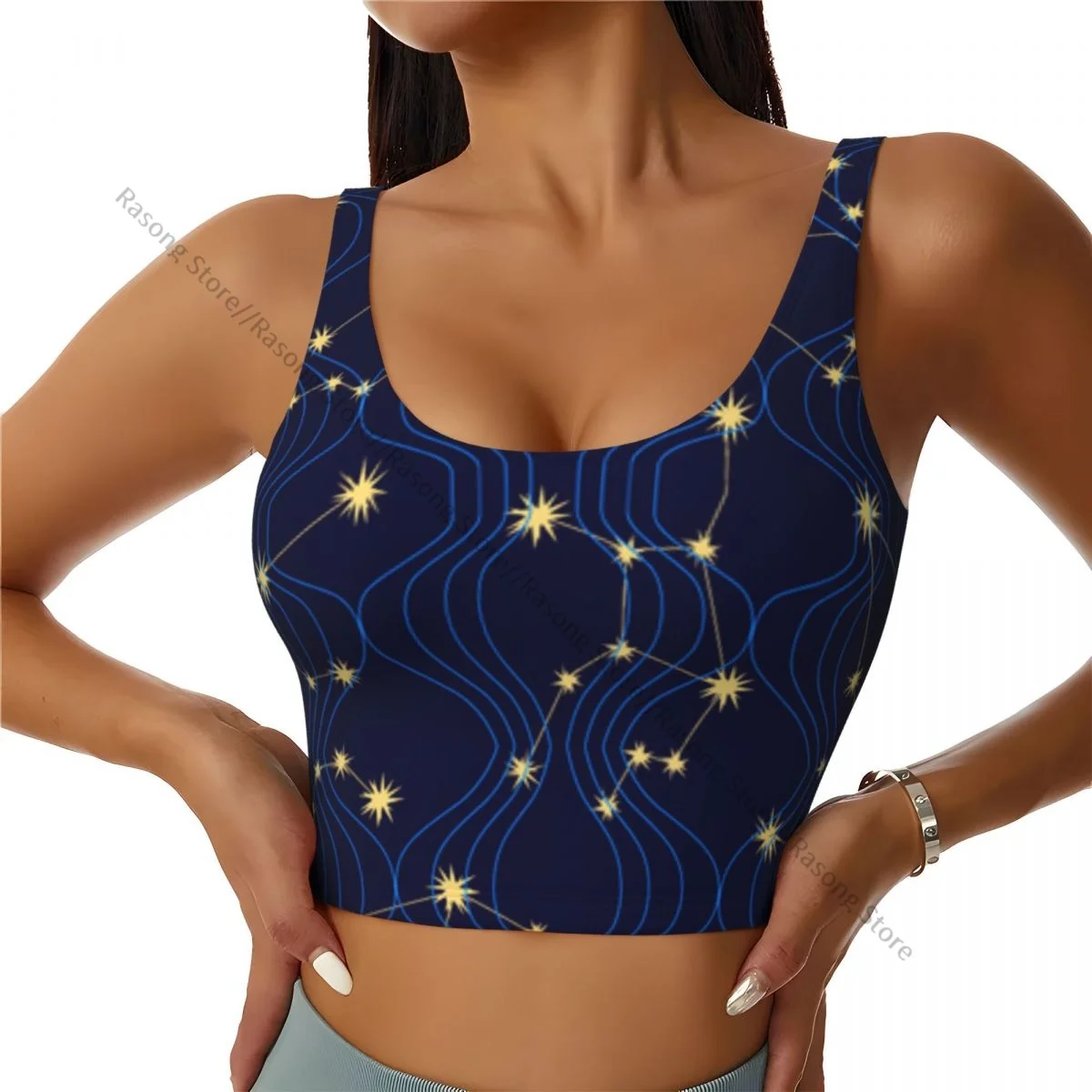 Women Sexy Sports Vest Constellation Zodiac Connected Stars With Wavy Lines Female Streetwear Sport Lingerie Tee Crop Top