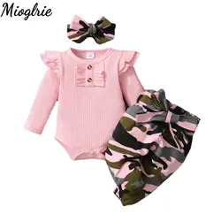 3PCS Camouflage Clothing Set Newborn Baby Girl Long Sleeve Romper +Pants Spring&Autumn Outfits for Toddler Boy 0-18 Months