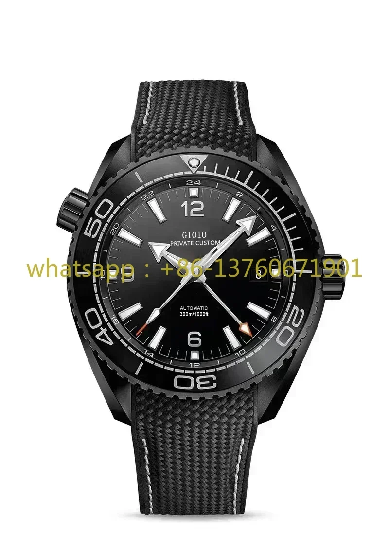 Luxury Mens Automatic Mechanical Watch Blue Black Ceramic Independent GMT Canvas Rubber Stainless Steel Luminous Sapphire