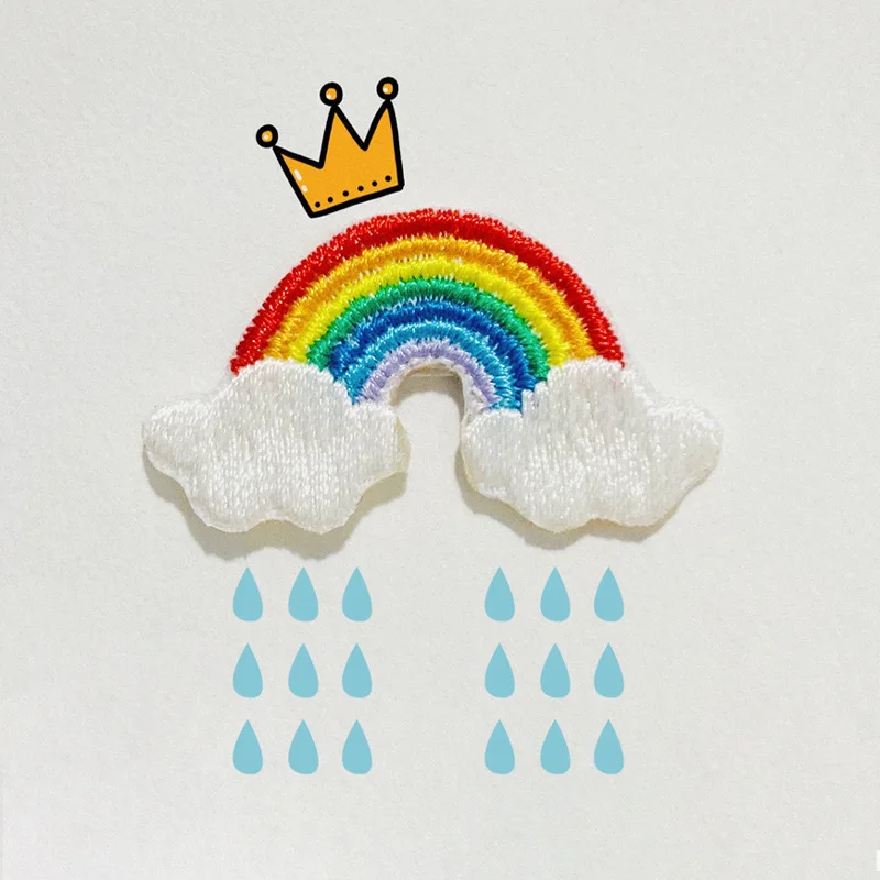 Rainbow Clouds Self-adhesive Embroidery Patch Applique On Jeans Scratch Patch Decorative Phone Case DIY Scrapbooking Sweing