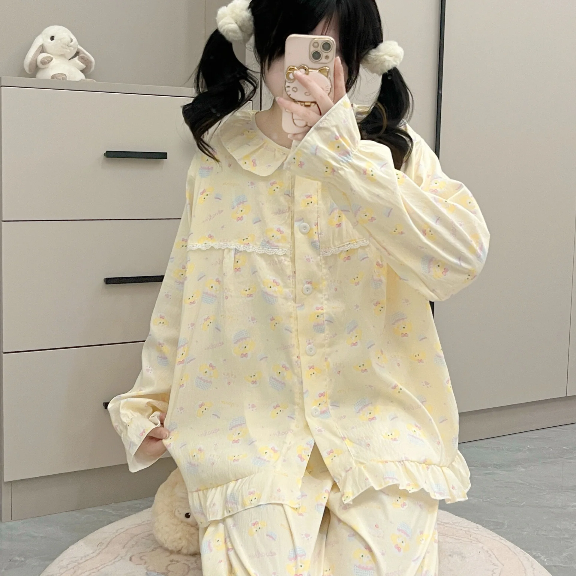 ملابس نوم بينك ماي ميلودي بأكمام طويلة ملابس منزلية نسائية موضة الخريف ديزني كارتون كوكي آن ملابس نوم طقم بيجامات للفتيات