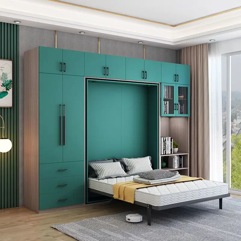Household multi-functional storage folding bed rotating combination integrated bookcase invisible bed bedroom study