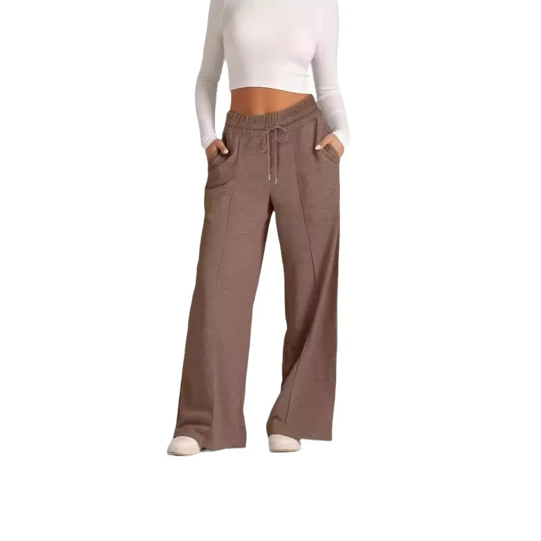 2025 Autumn Women's Rope Solid Color Wide Leg Pants Casual Trousers Girls Korean Fashion