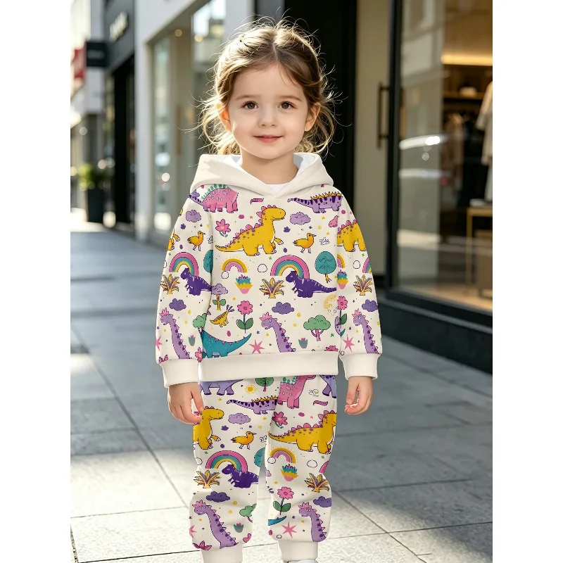 Kids Hoodie Jogger: Colorful Dinosaur Print, Gray Pink Split Butterfly Graphic, Energetic Portrait Letter Pattern Kid Tracksuit