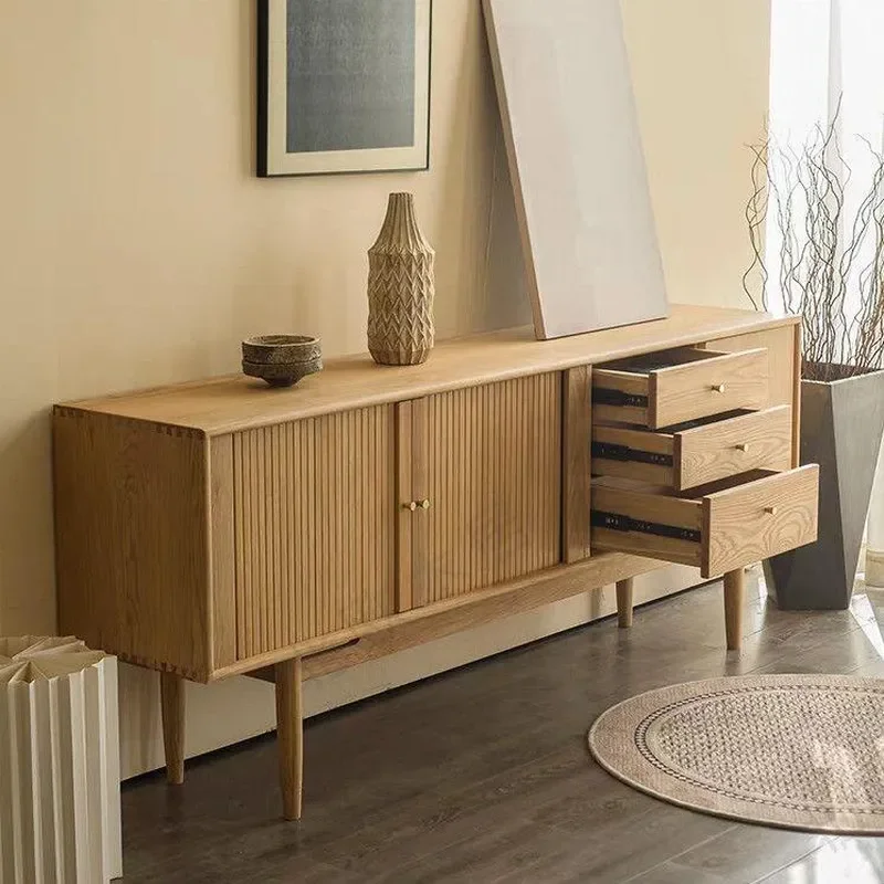Nordic Small Apartment High TV Cabinet Rolling Shutter Door Dining Side Cabinet Japanese Storage Living Room Cabinet Modern