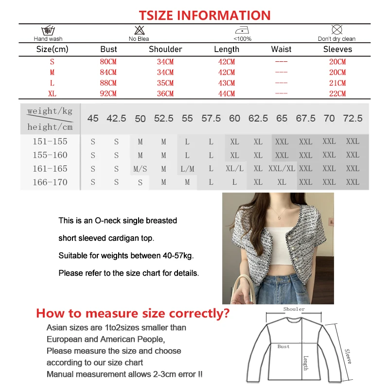 Women Chic Tweed O-Neck Cardigan With Pocket Office Short Coat Single Breasted Jacket Female Short Sleeved Loose Outwear Summer