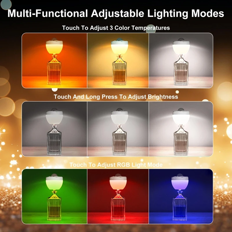 ABPQ-Lámpara de botella inalámbrica, luz de botella LED con función de proyección, lámpara de botella de vino con 3 temperaturas de color y luz RGB