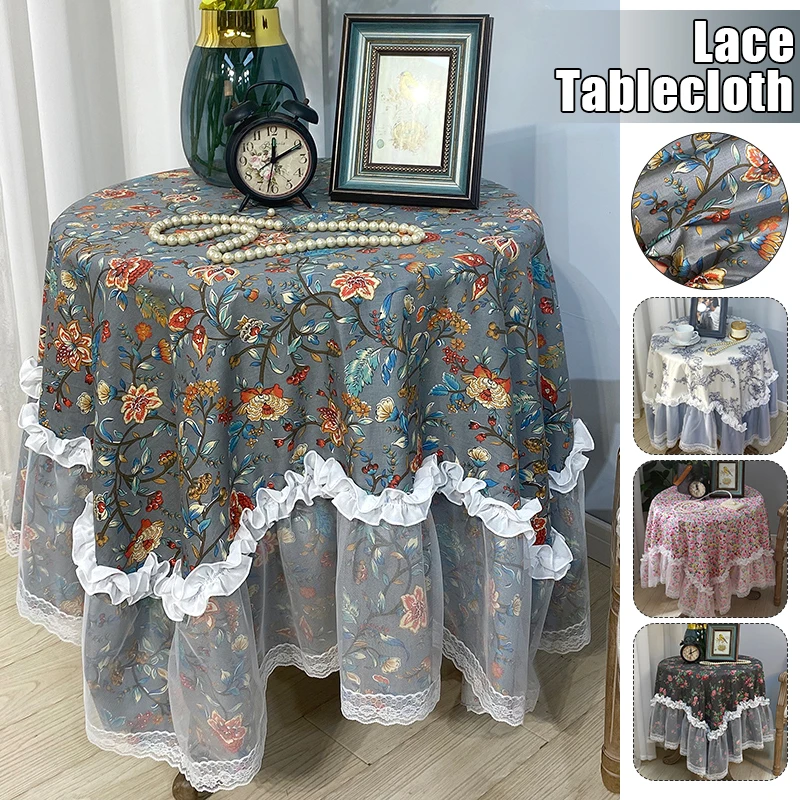 American Pastoral Style Round  Tablecloth Cotton Dust-proof Tablecloth Flower Lace Edge Coffee Tea Table Cover Home Table Decor