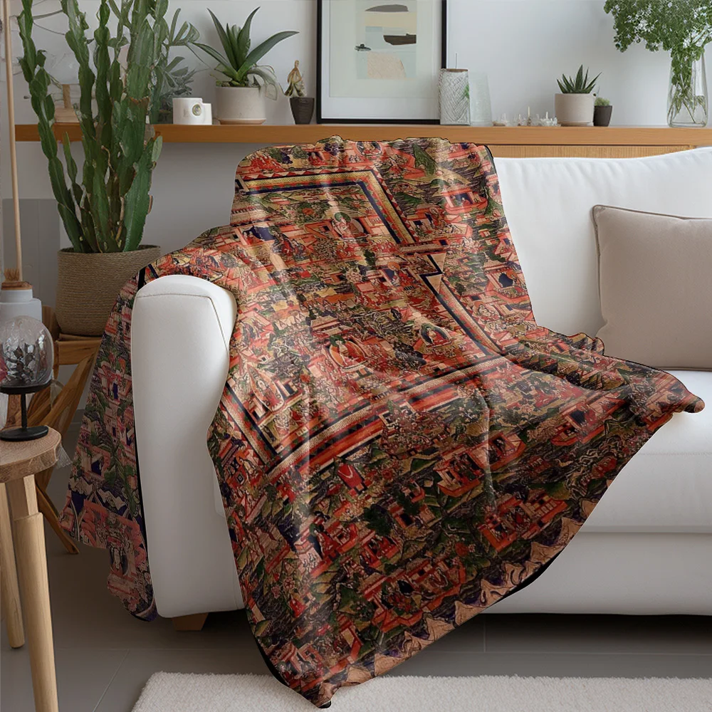 Vibrantly colored, ethnic-style Kilim rug with a paisley pattern—a traditional Persian-inspired rug/blanket.