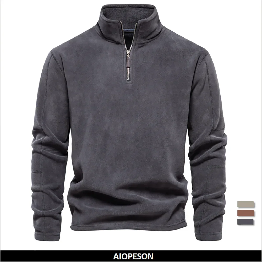 AIOPESON Brand Quality Thicken Warm Fleece Jacket for Men Zipper Neck Pullover Men's Sweatshirt Soft Shell Mens Jacket Y2K top