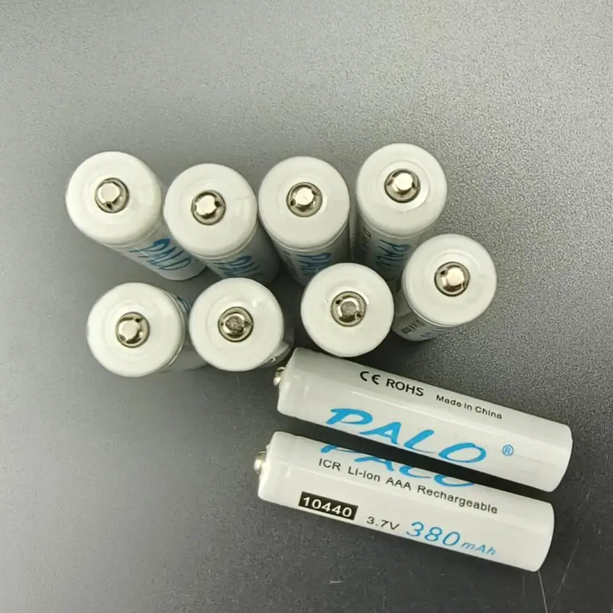 PALO 3.7V 10440 Battery 380mAh Top Button 10440 Rechargeable Lithium Battery AAA Rechargeble li-ion batteries With AAA Case