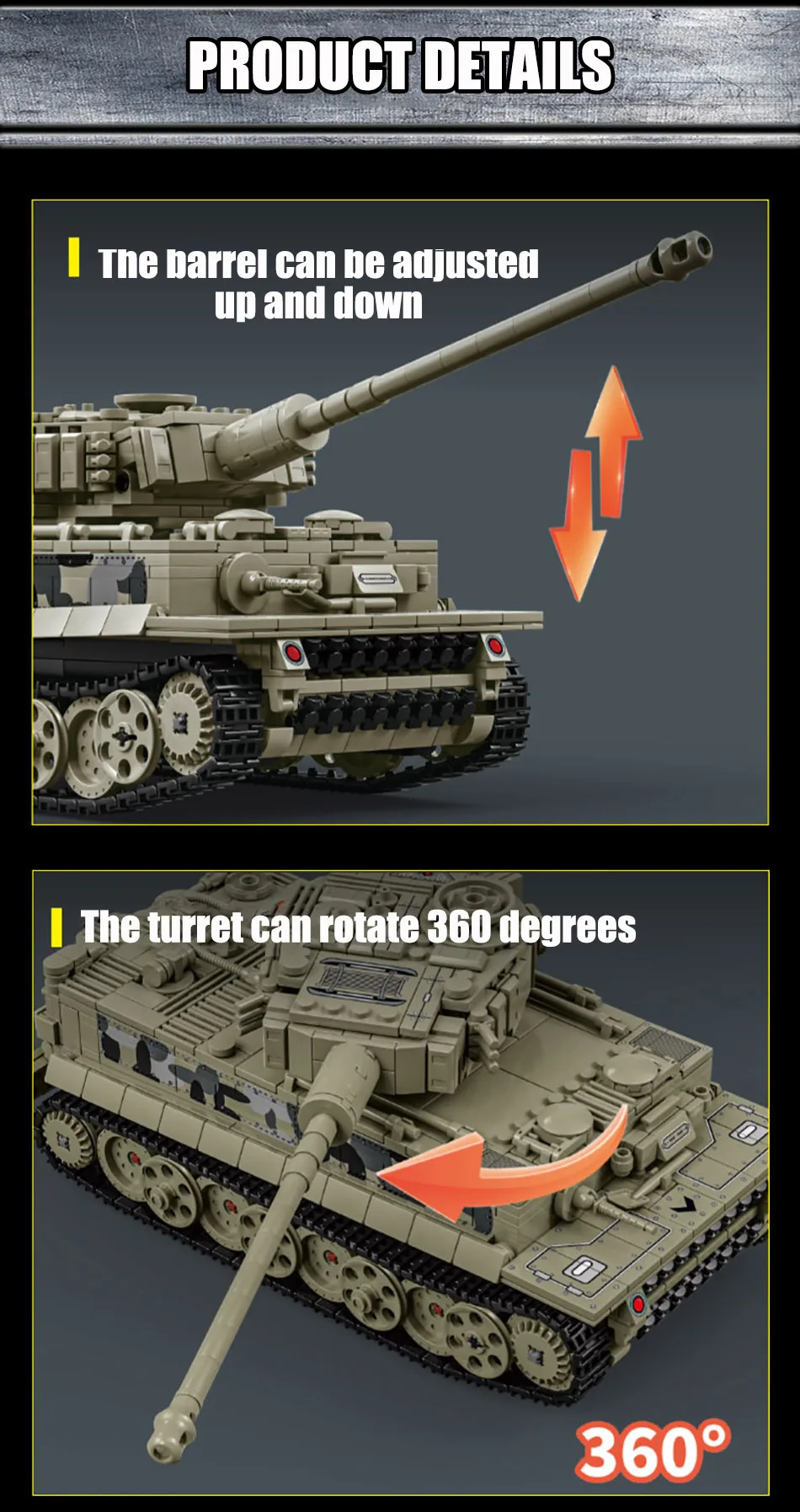 Militärischer MOC Tiger Schwerer Panzer, Armee-Hauptkampfpanzer, Soldatenfiguren, Bausteine, Ziegel-Set, Spielzeug für Jungen, Männer, Geschenke – Detail 7