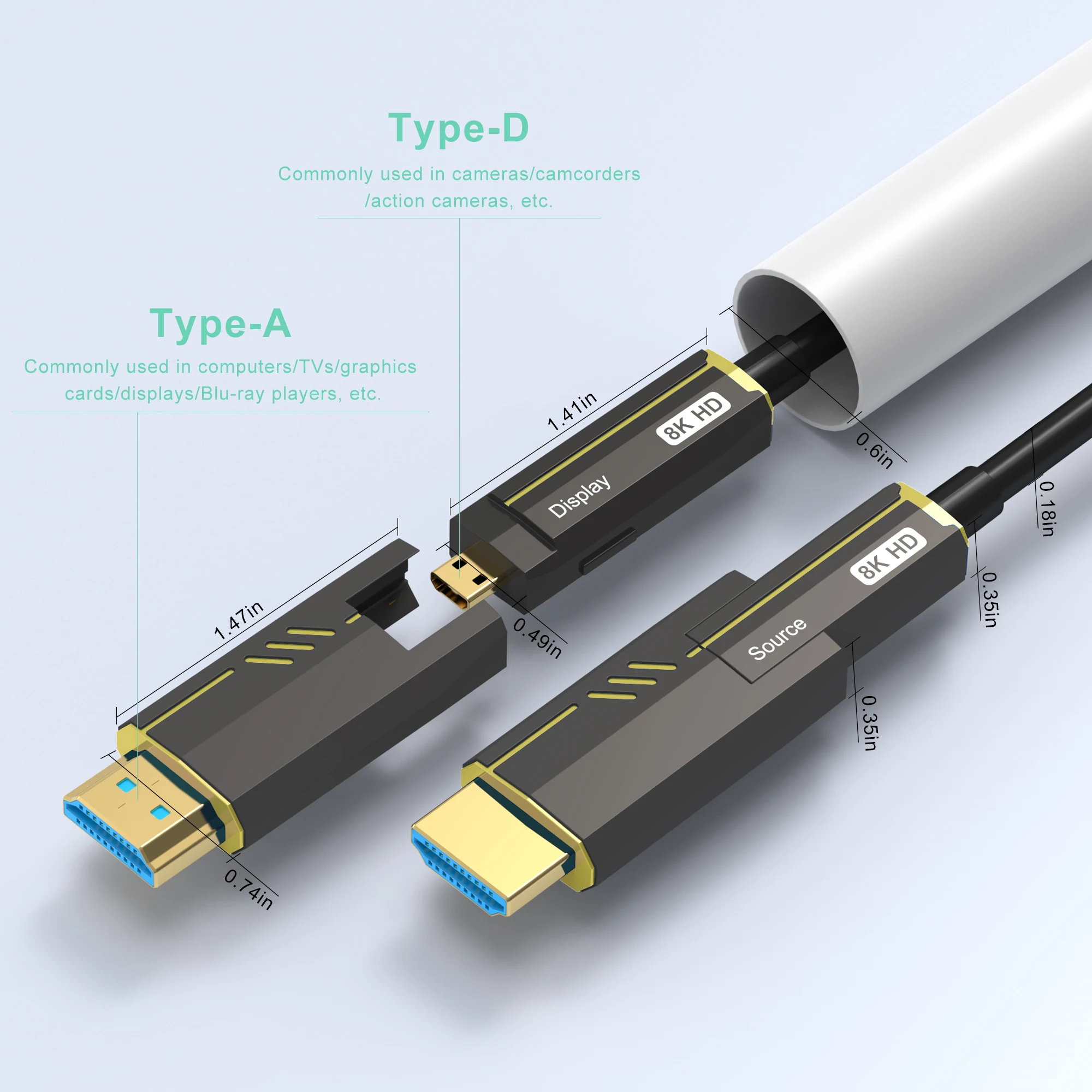 Kabel światłowodowy 8K HDMI 2.1 8K 60Hz 4K 120Hz Przemysłowy kabel światłowodowy z wyjmowaną głowicą kompatybilny z Micro HDMI do HDMI
