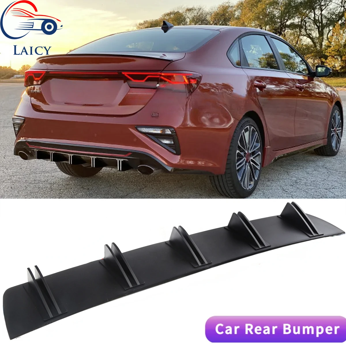 LAICY For Kia Forte GT Optima Car Rear Diffuser Shark Fins Bumper Splitter Chin Spoiler Lip Black Shunt Rear Bumper Lip