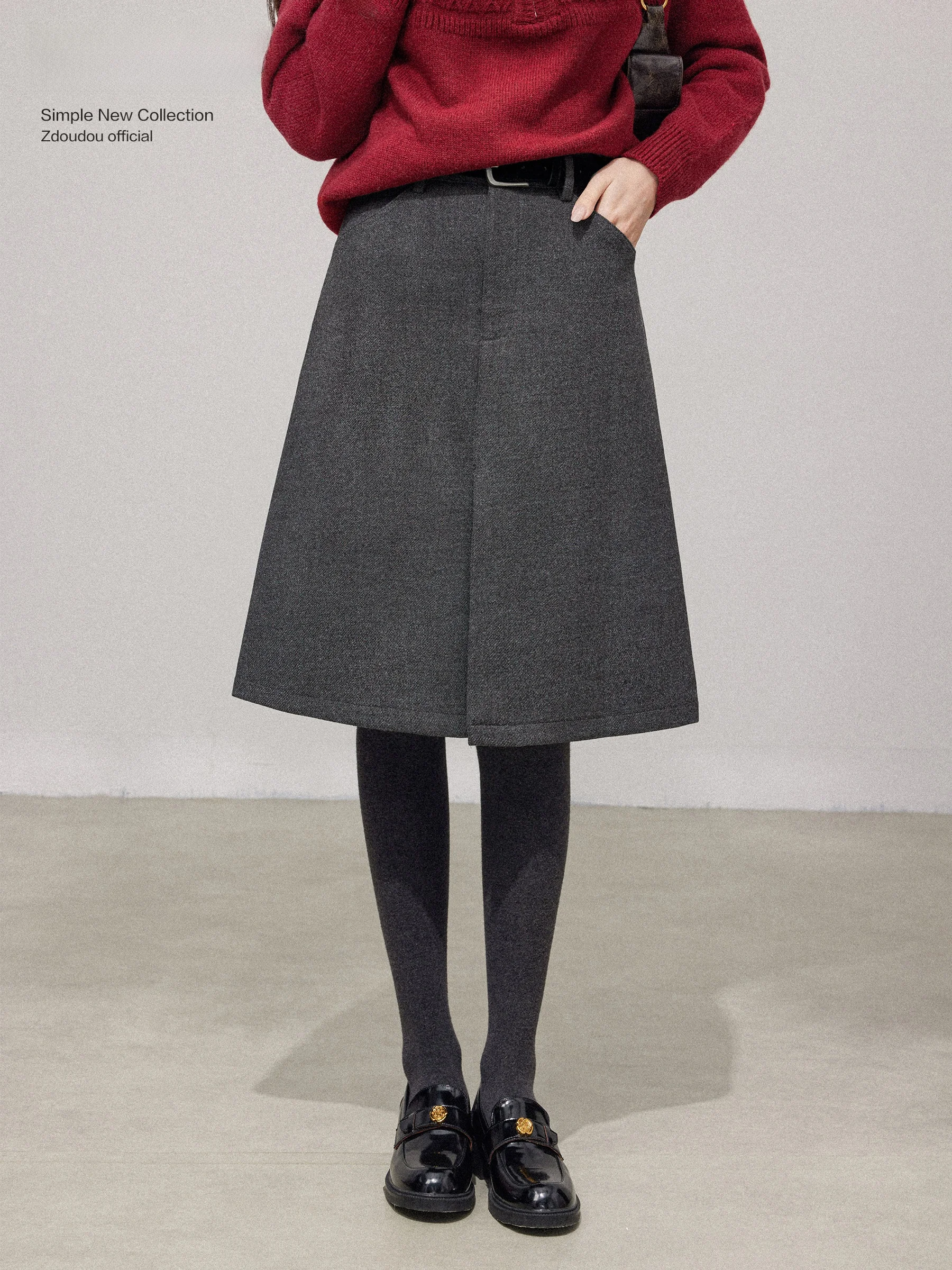 

ay High Waist A-Line Skirt for Women Casual Sle Miu Series Spring Autumn Winter New Arrival Slimming Split Skirt