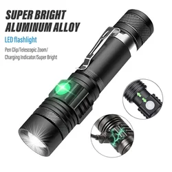 High Power Led Flashlights Zoomable Camping Torch With T6 LED Lamp Beads Waterproof 4 Lighting Modes Multi Function USB Charger