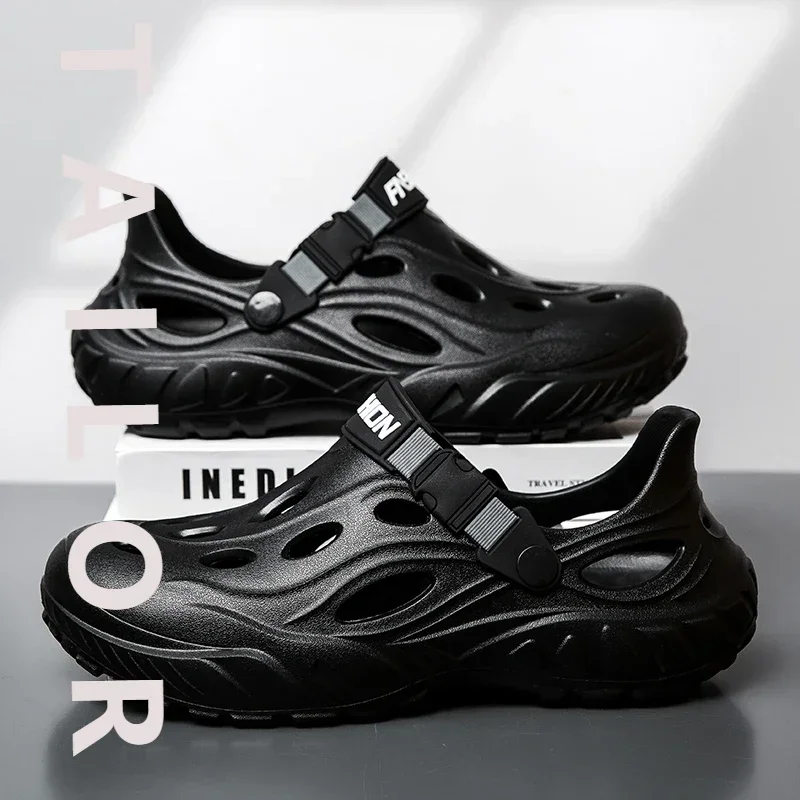 

Мужские уличные сандалии, спортивные тапочки, пляжные шлепанцы, дышащие сабо, мужская повседневная садовая обувь, нескользящие походные мужские уличные сандалии