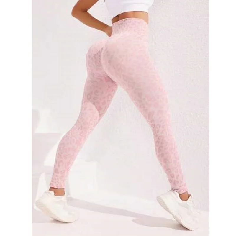 Damskie legginsy sportowe z wysokim stanem, bezszwowe, w panterkę, do jogi, modelujące biodra, treningowe, fitness, outdoorowe.