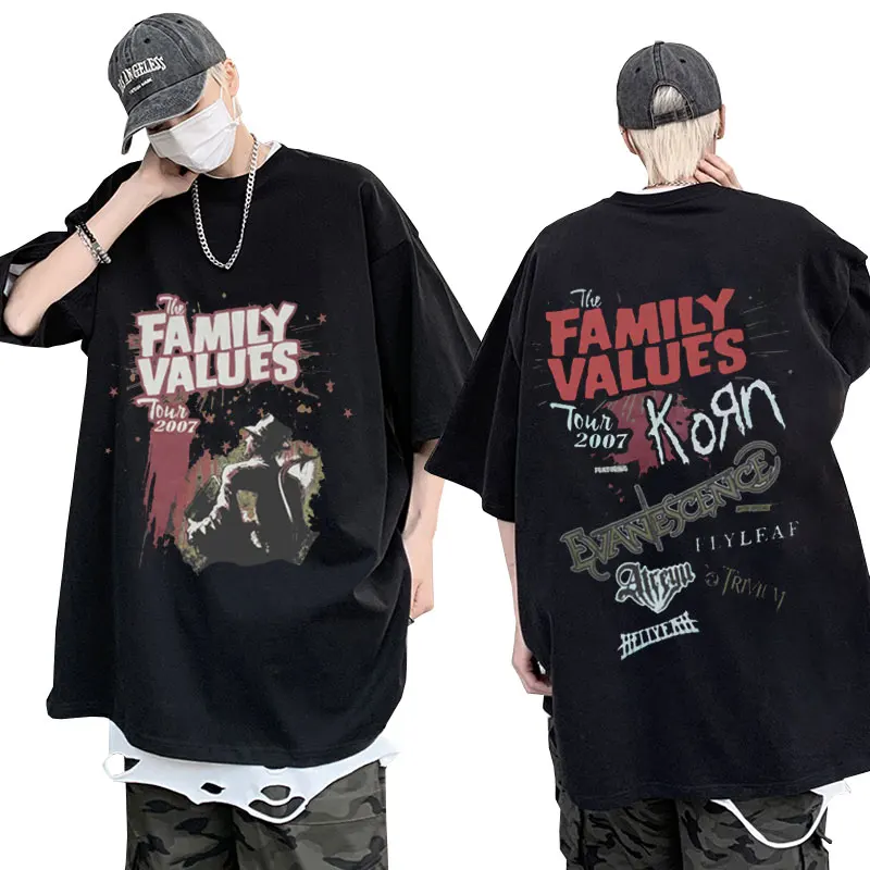

Korn Rock Family Values Tour 2007 Unisex T-Shirt Music Festival Rapper Hip hop Harajuku t shirt men oversized Short sleeve tops