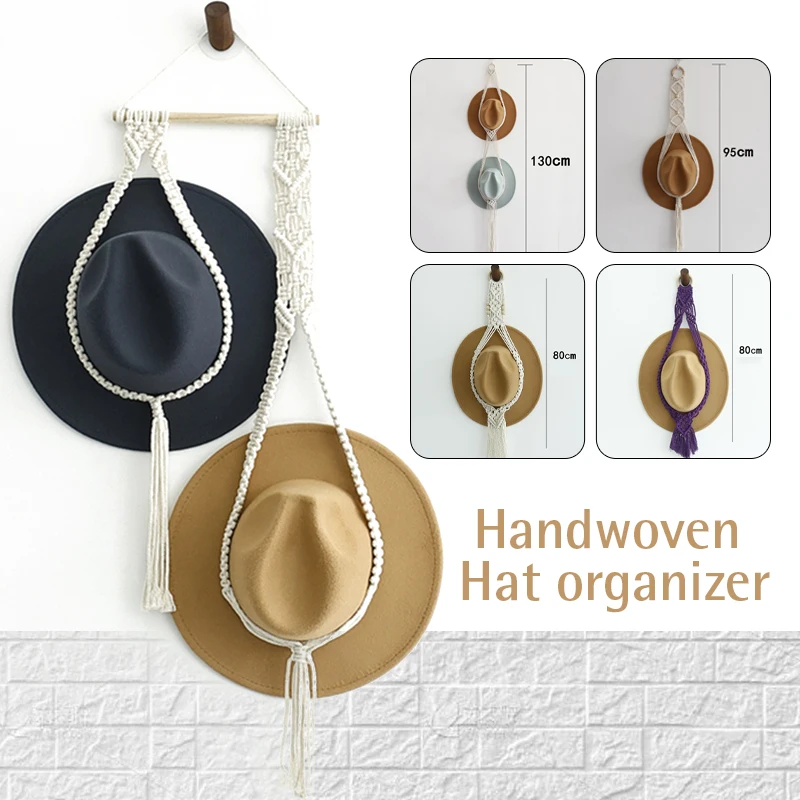 Nordic Style Boho Cotton Hanging Hat Organizer Display Rack Storage Cap Holder Scarf Hanger Macrame Tapestry Wall Decor