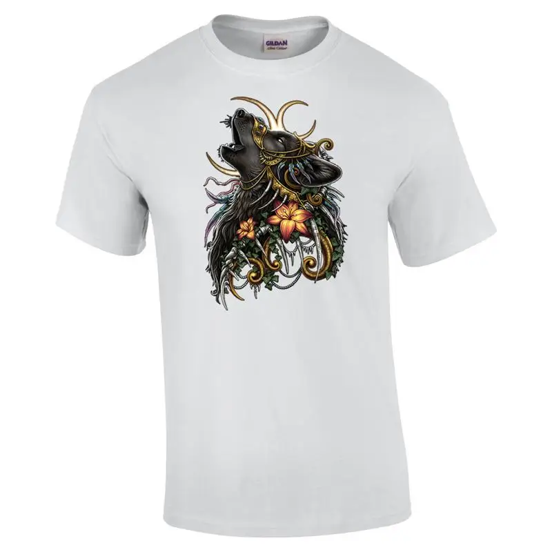 

Elegant Wilderness Howling Wolf With Flowers And Cresent Moons T shirt