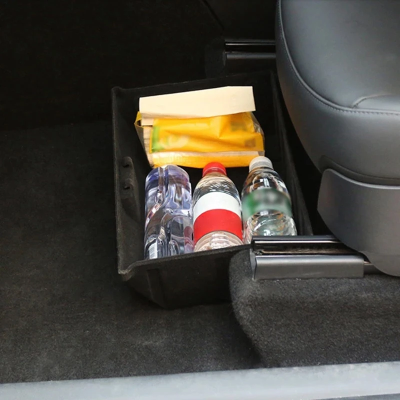 

2PCS For 2021 Tesla Model Y Under Seat Storage Box High Capacity Organizer Felt Cloth Drawer Holder Car Accessories