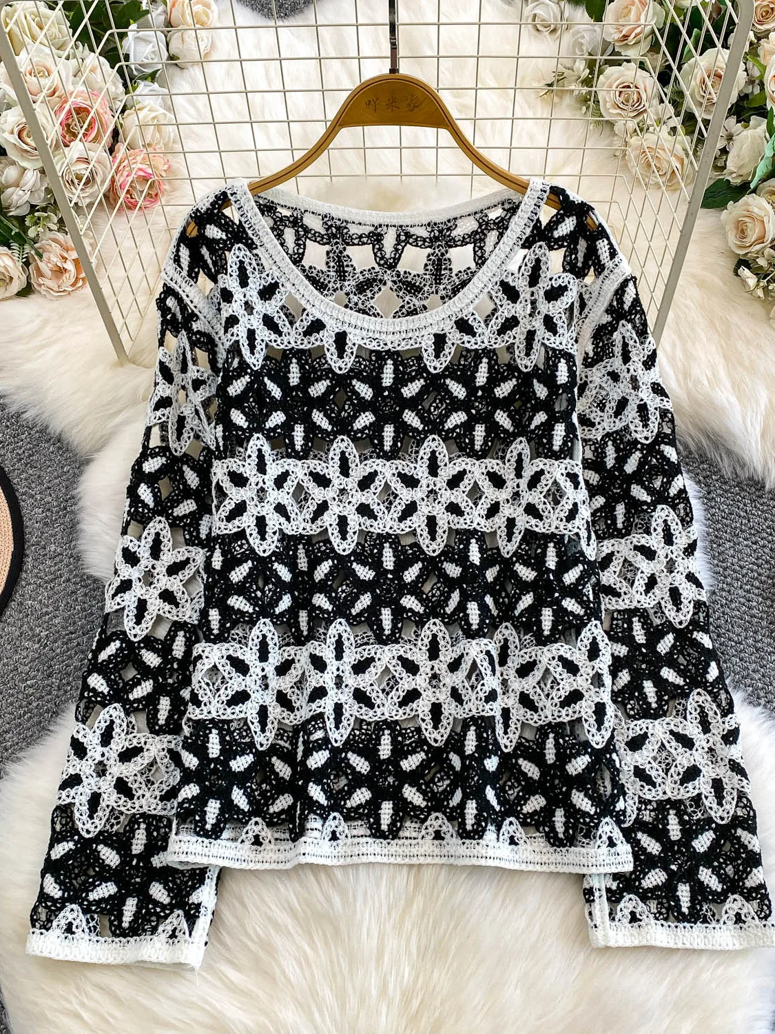 

N Holiday Sle Long Sve Солнцезащитный вязаный топ, женский весенне-осенний верхний свободный утягивающий топ с вырезом