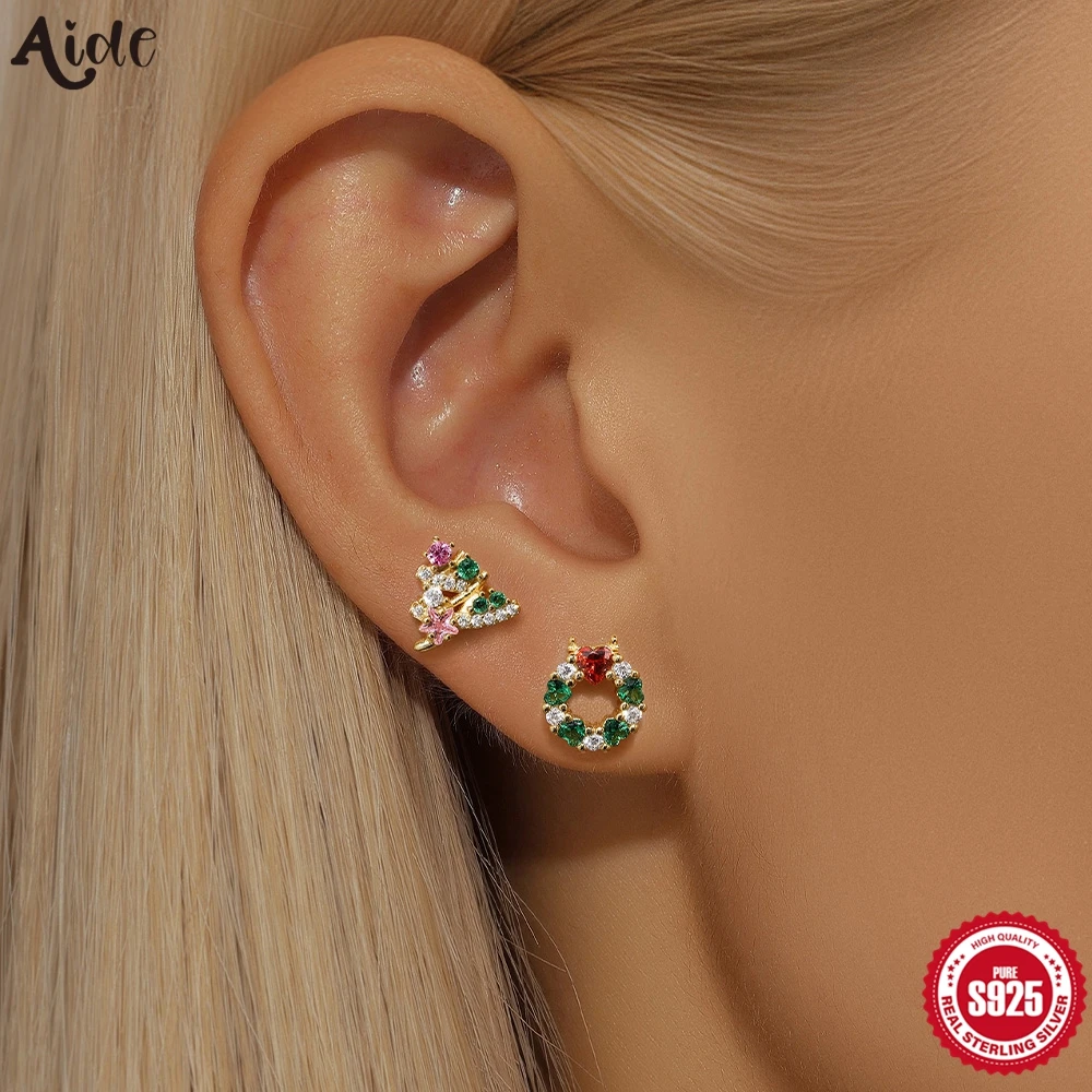 

Aide 1PC 925 Sterling Silver Zircon Ear Piercing Earrings for Women Exquisite Colors Christmas Tree Bell Rings Ear Studs Jewelry