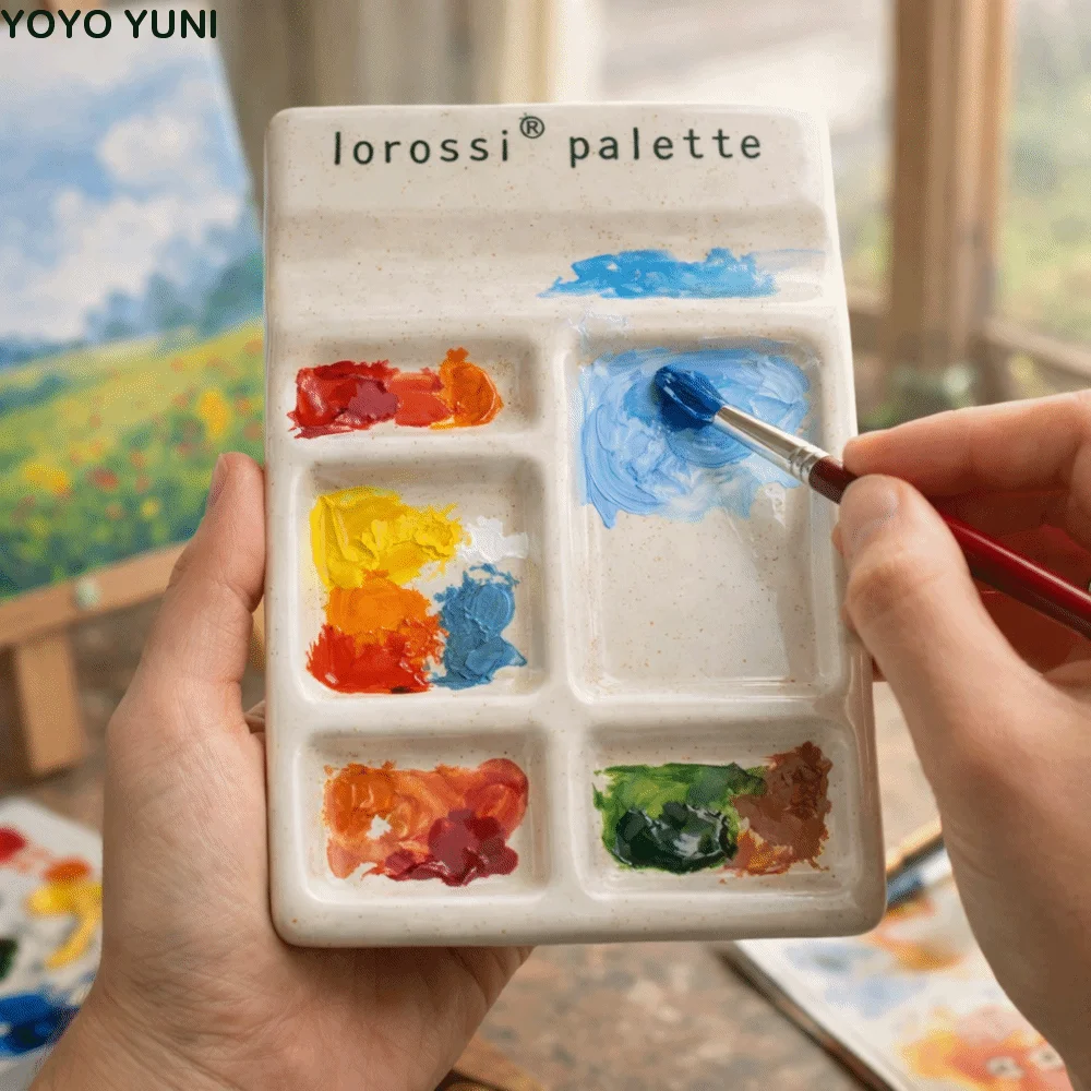 

Portable Ceramic Paint Palette with Brush Holder Smooth Nail Polish Palette Stain Resistant Color Mixing Palette Oil Painting