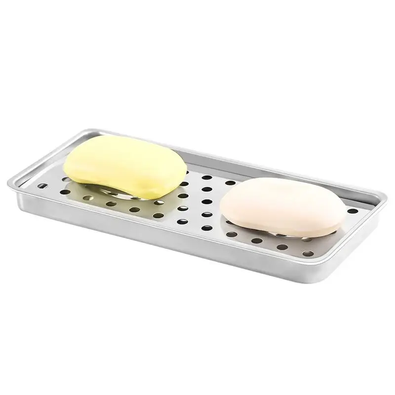 Stainless Soap Dish Draining Soap Dish Large Capacity Non-slip Soap Saver Tray Quick-Drain Bathroom Shower Accessories Portable