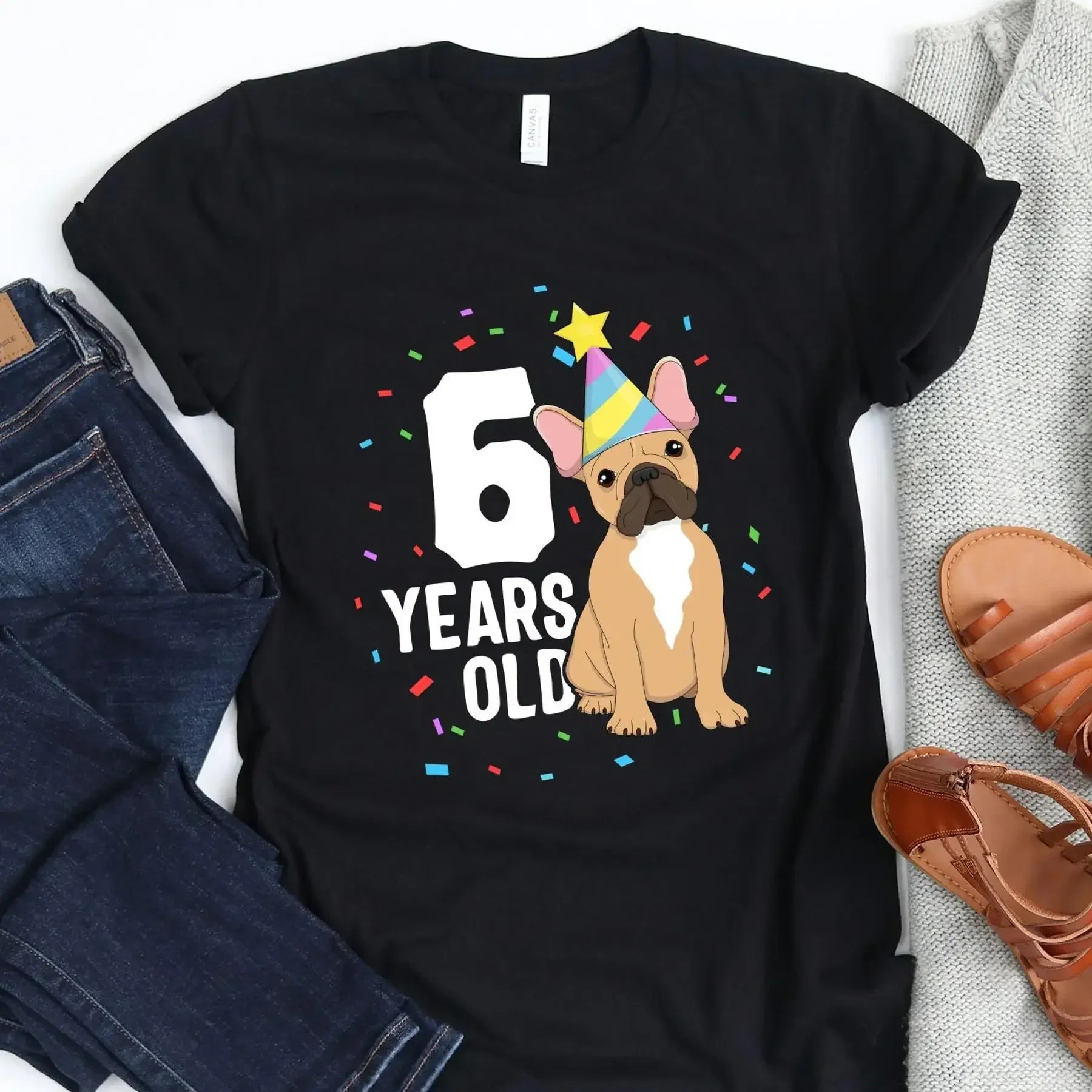 6 Years Old Birthday French Bulldog T Shirt Sixth 6th