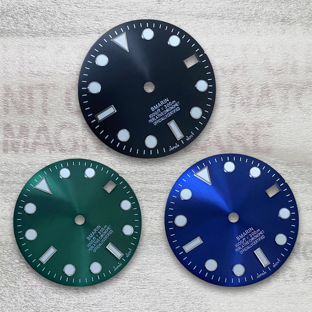 

28.5mm S Logo SUB Sunburst Dial Suitable For NH35/NH36/4R/7S Japanese Movement Green Luminous Watch Modification Accessories