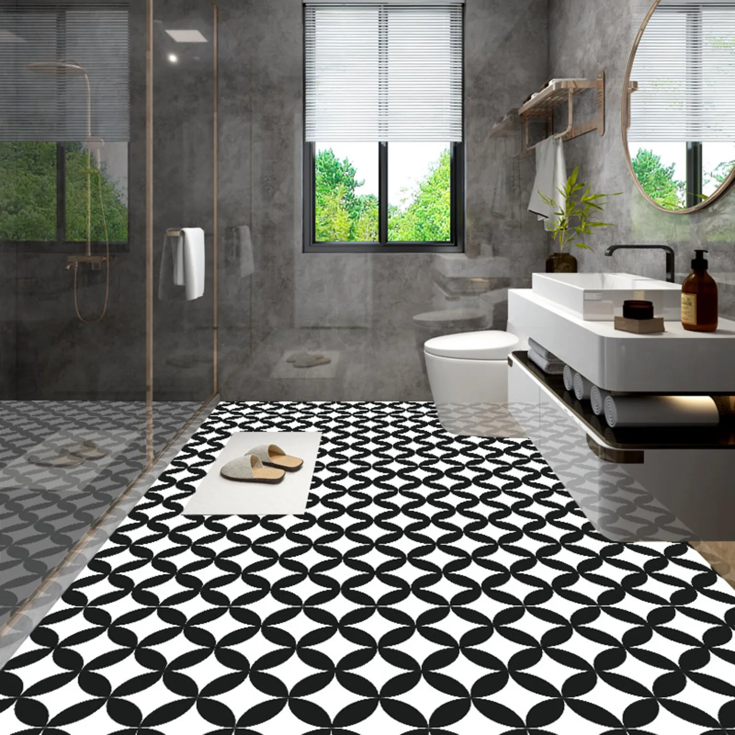 

10 Pcs Self Adhesive Vinyl Floor Tiles 7.9 x 7.9 Inch Peel and Stick Waterproof Flooring Planks Non Slip DIY Floor Tiles for Bat