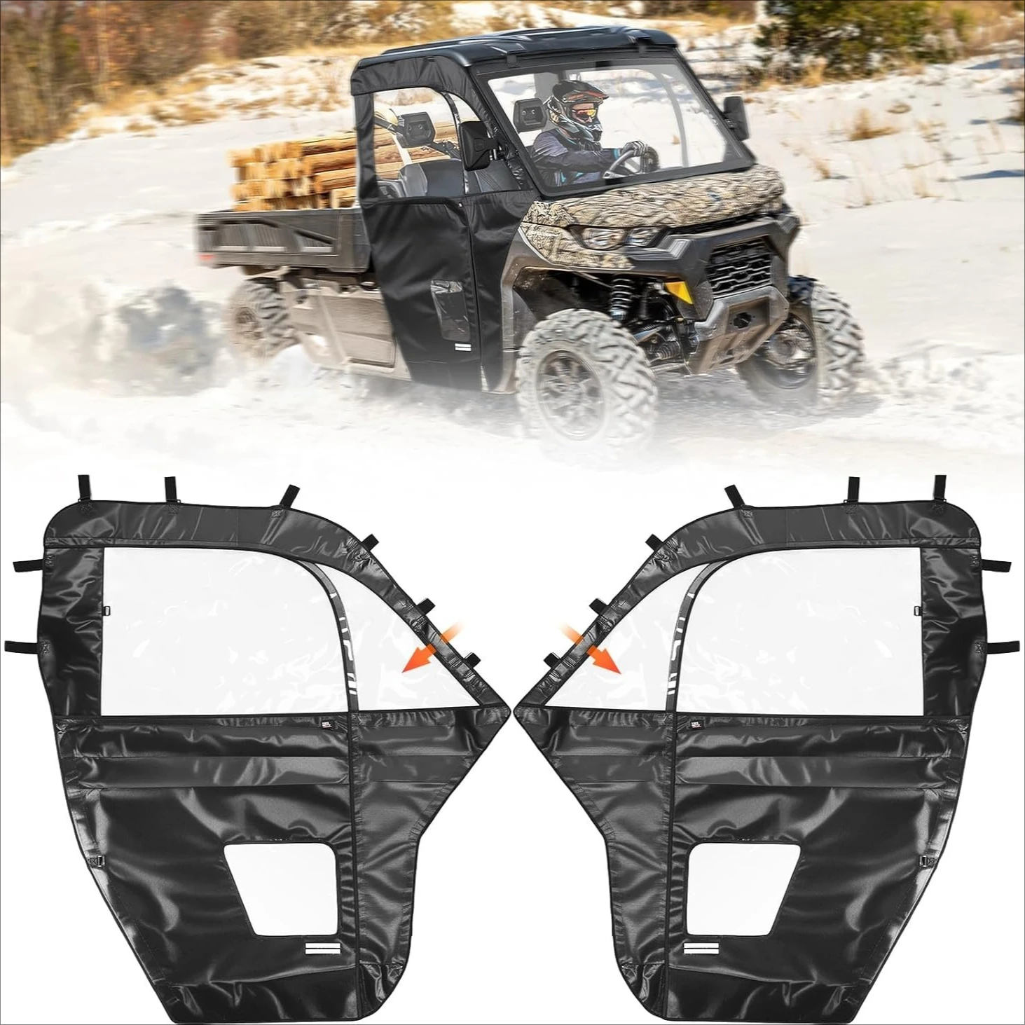 

Full Soft Doors with Open Slot for Side Mirrors Compatible with Can Am Defender HD 7/8/9/10 DSP XT XMR 2017-2024 Cab Enclosure