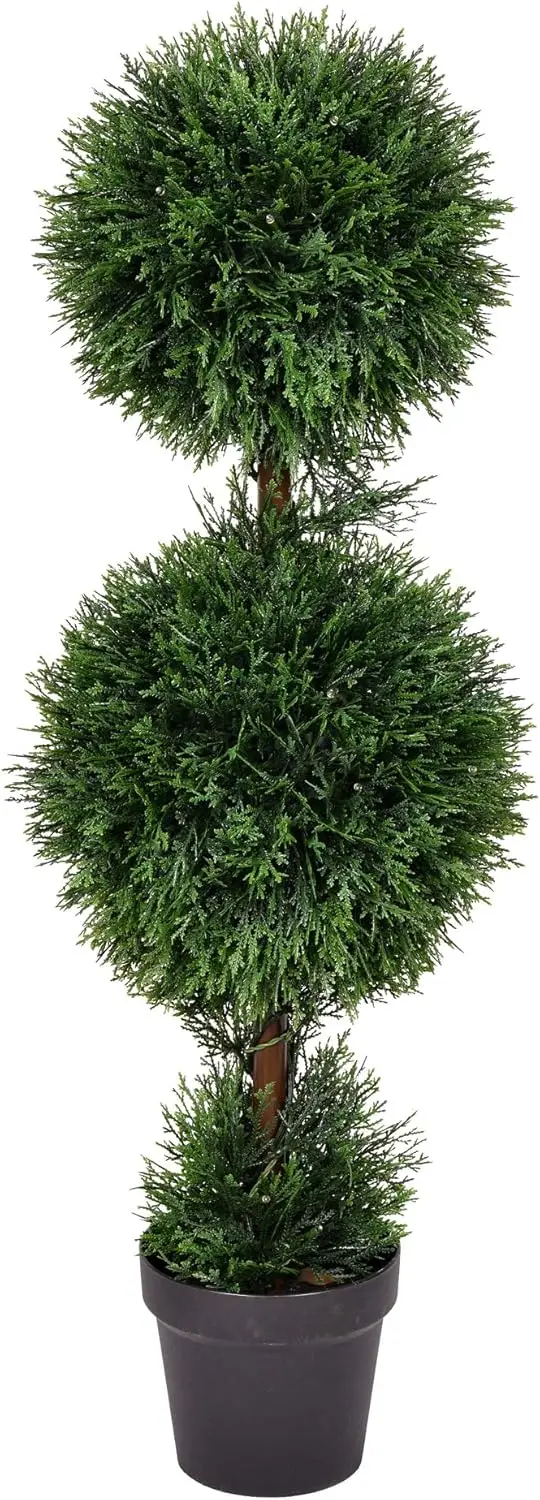 

Everyday 3 Foot Tall Artificial Cedar Topiary Double Ball Tree - UV Resistant Indoor Outdoor - Potted Natural Green - Home