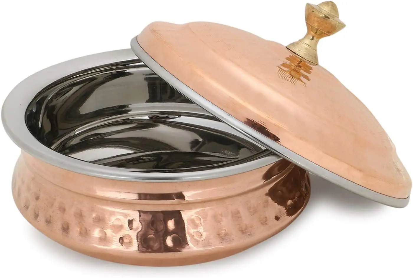 

® Hammered Copper and Stainless Steel Tableware- Dishes Serving Bowl Tureen with Lid