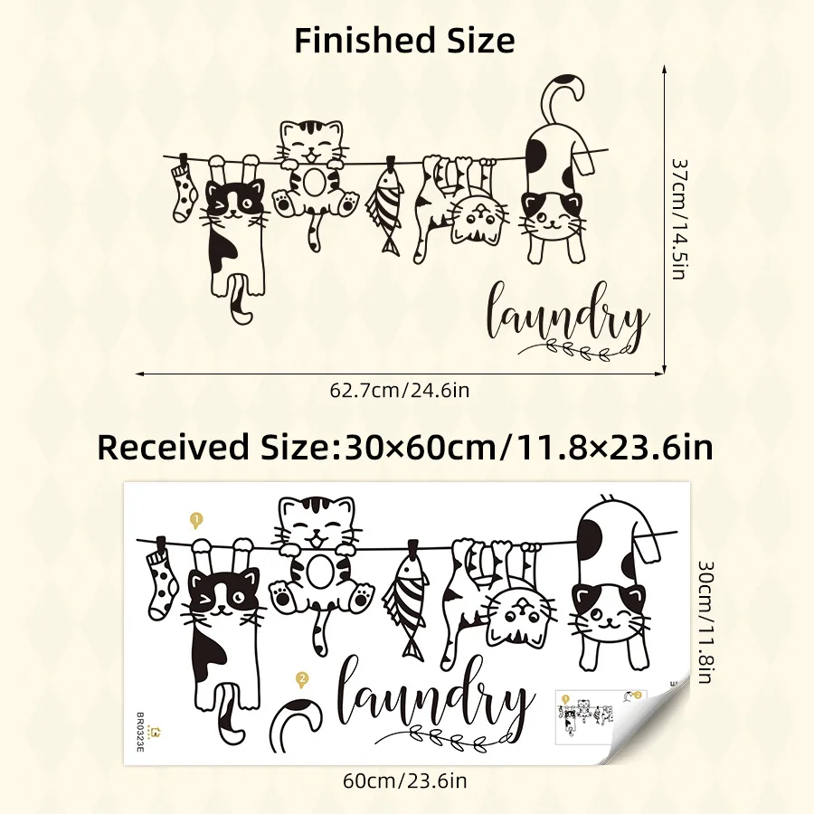 Cartoon Cat Playing on Rope Wall Stikcers for Laundry Room Living Room Decoration Bedroom Kids Home Decor Background Wall Decals