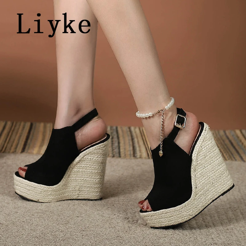 Liyke Summer Peep Toe Wedges Sandals For Women Fashion Buckle Strap Platform High Heels Casual Gladiator Shoes Female Sandalias