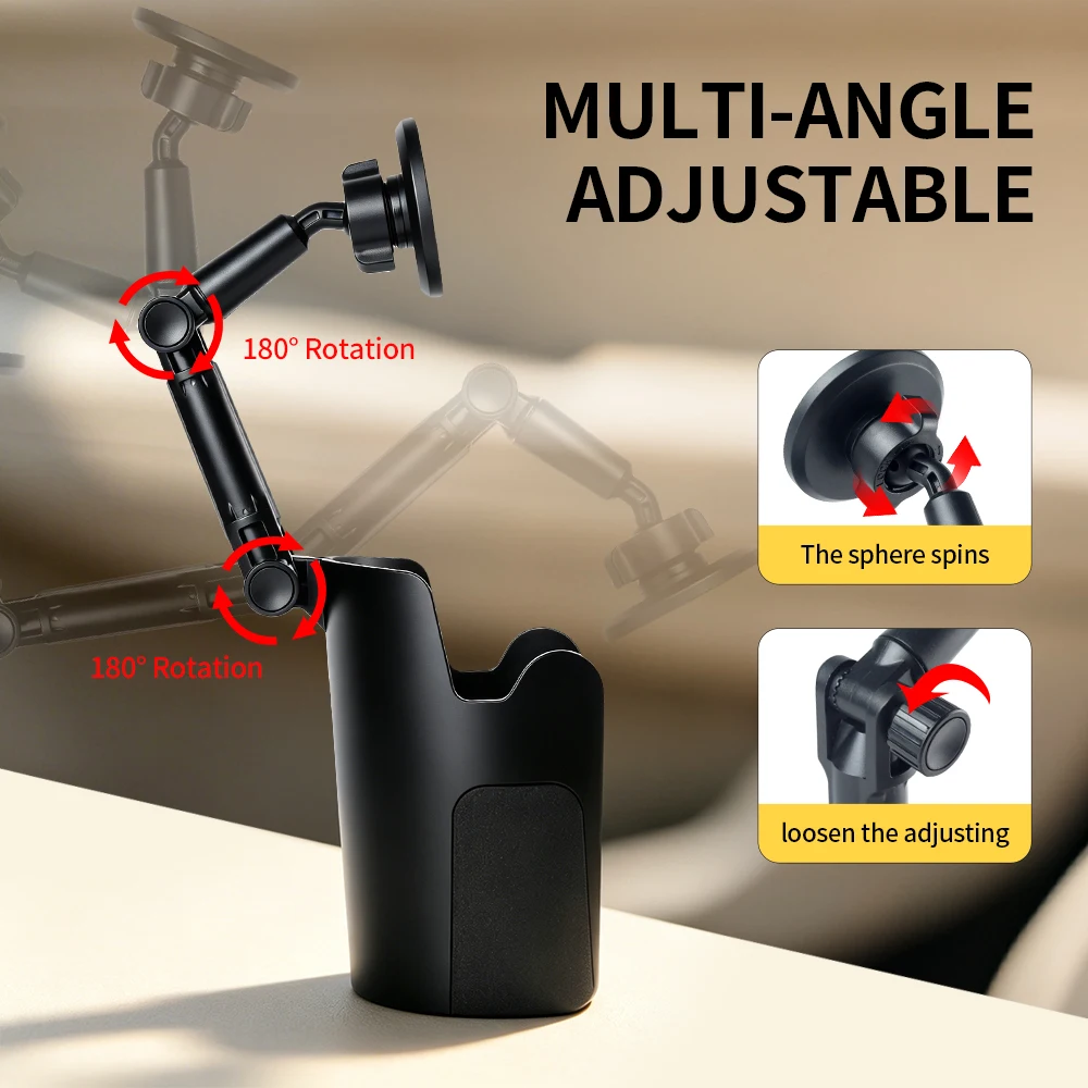 Car Cup Holder Phone Mount, Magnetic 360° Rotatable 2-in-1 Multifunctional Cell Phone Holder Universal Car Navigation Support St