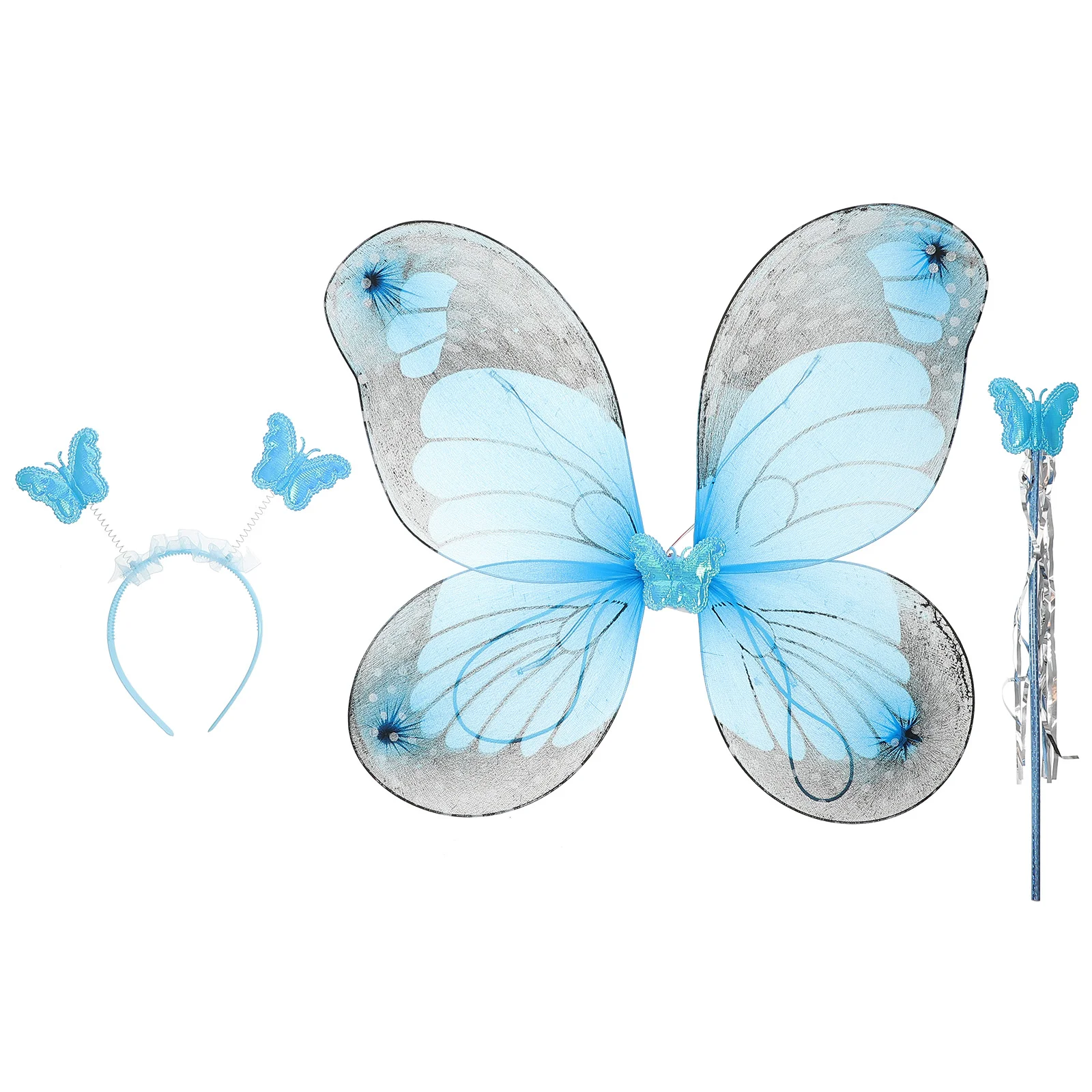 

3pcs Girls Fairy Set Led Wings Headband and Fairy Wand Costume for Kids (Sky-blue)