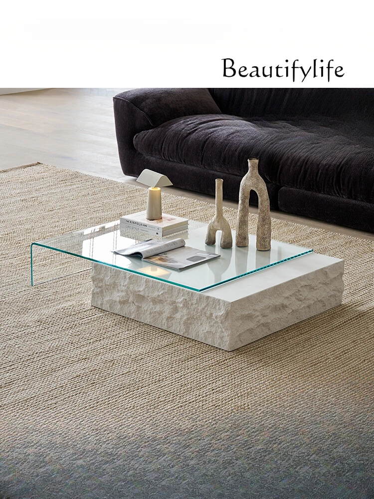 

Italian Minimalist Marble Table Tempered Glass Retractable Tea Table Combination Modern Minimalist Living Room Home