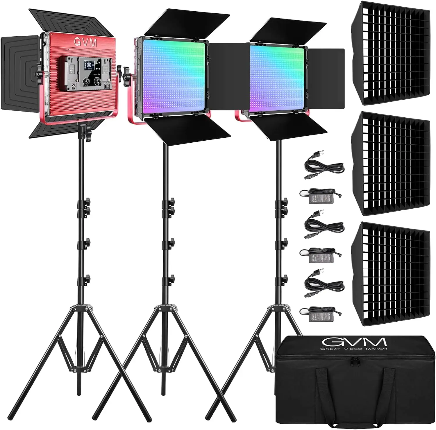 GVM Official 1200D 3Pieces RGB LED Video Light Panel Professional Photography Lighting Kit Fill Lights With App Control for