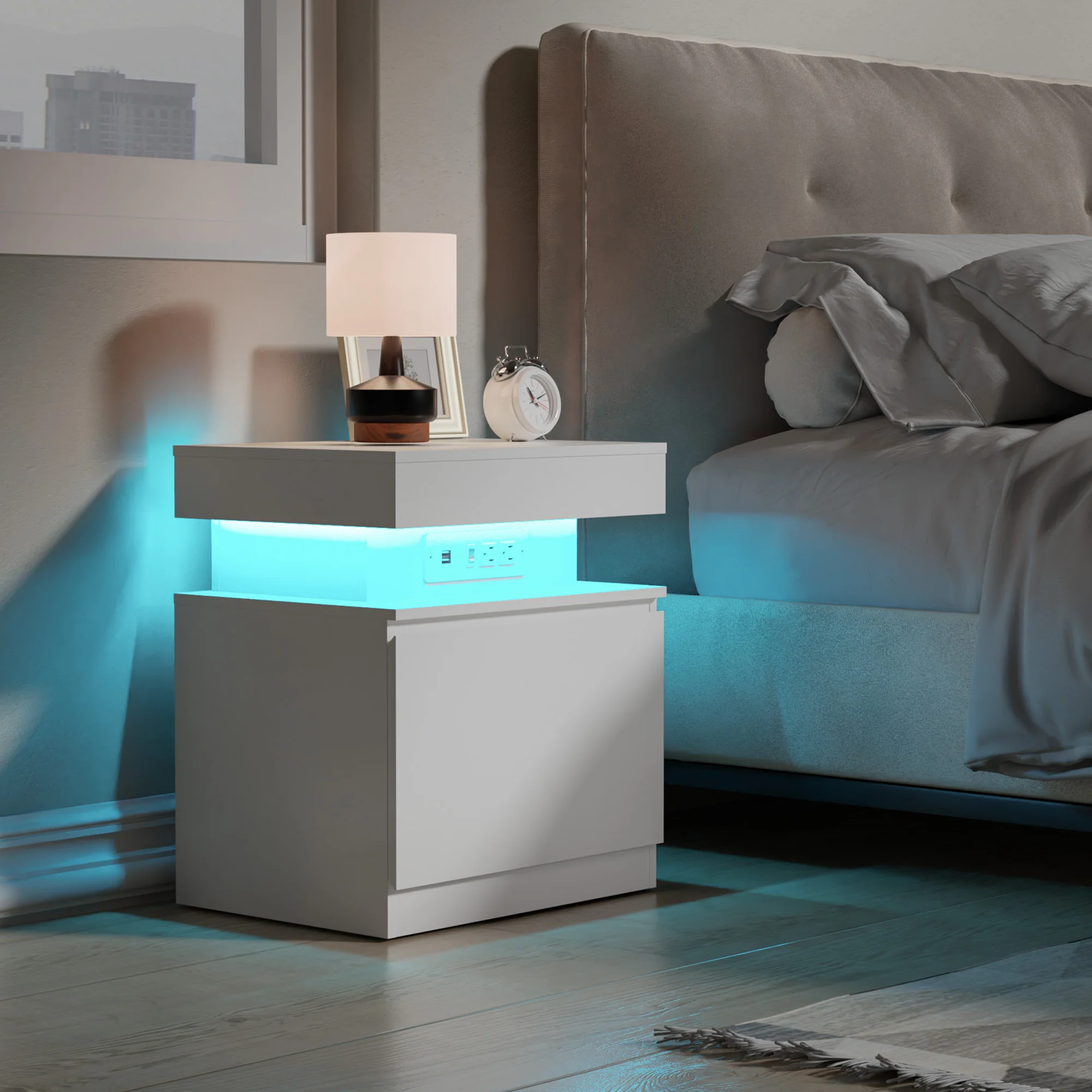 LED Nightstand with Charging Station