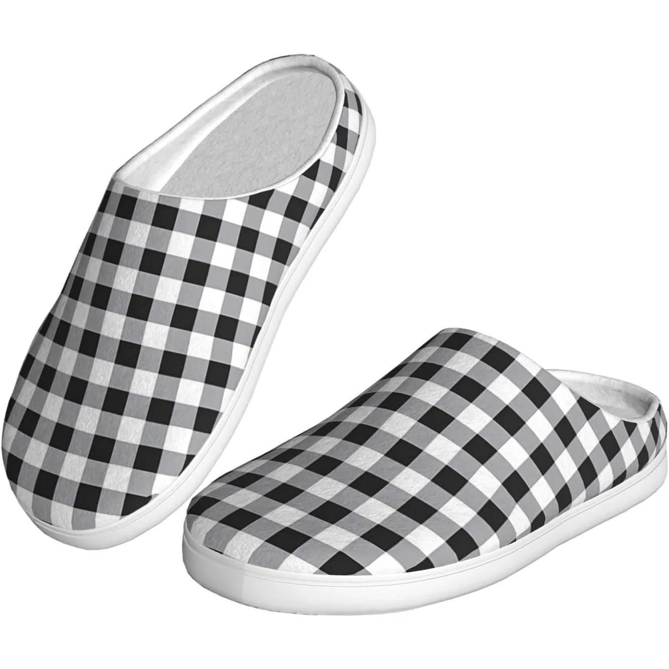 

Black And White Checkered Women’s Cozy Slippers Soft Cotton Indoor & Outdoor House Slippers With Anti-Slip Sole