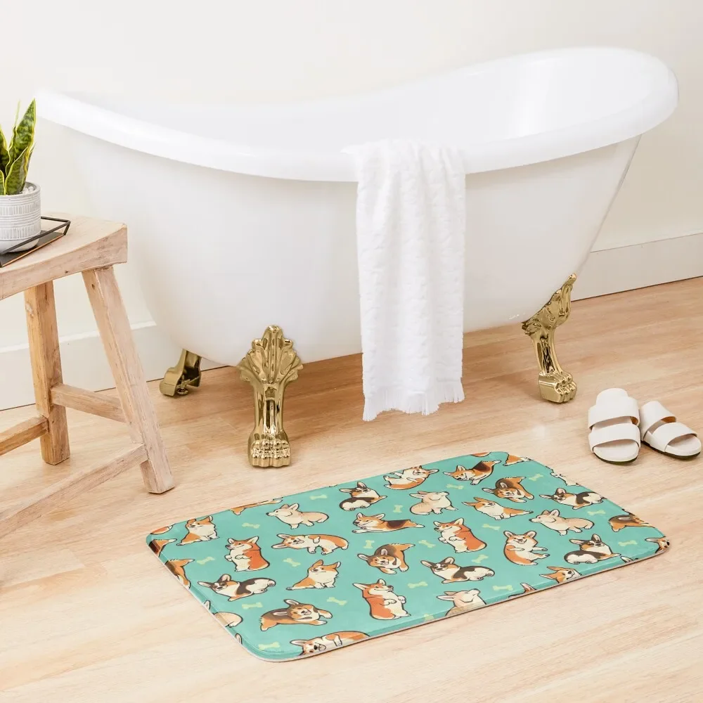 

Jolly corgis in green Bath Mat For The Bathroom Bath Accessories Kitchen Carpet Mat