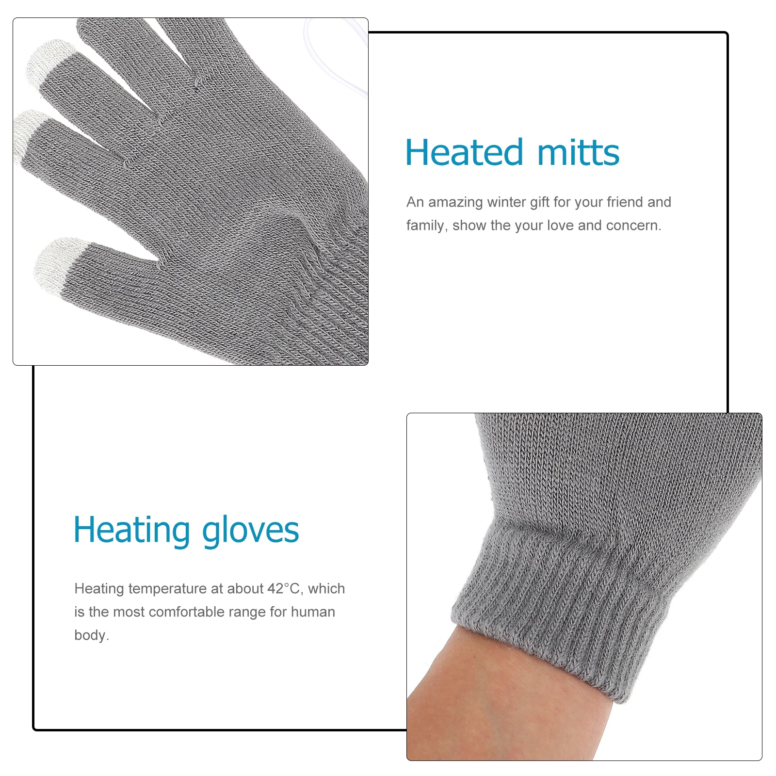 

2 Pairs USB Touch Screen Heating Gloves Knitted Electric Hand Warmers Rechargeable Mitts for Winter Camping Hiking Safety