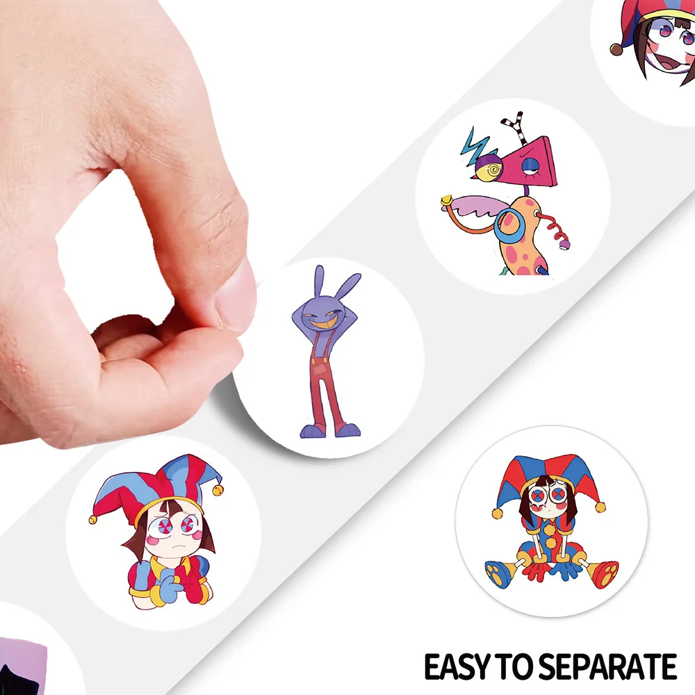 200pcs The Amazing Digital Circus Pomni Stickers Roll Anime Cartoon Label Labels Decals Cute Seal Sticker Kids Birthday Gifts