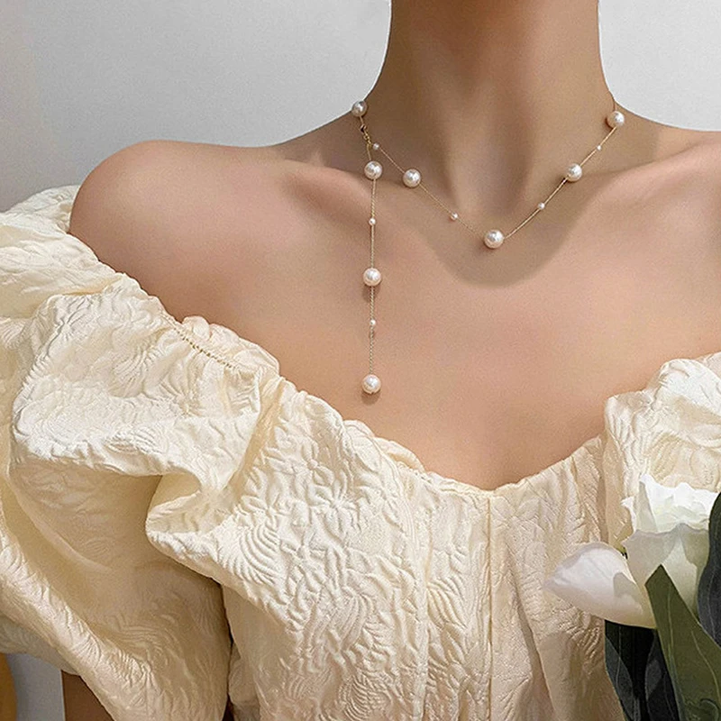 2025, neues Design, elegante Imitationsperlen-Quasten-Halskette mit mehreren Tragen, trendiges Schmuckzubehör für Frauen und Mädchen – Detail 10