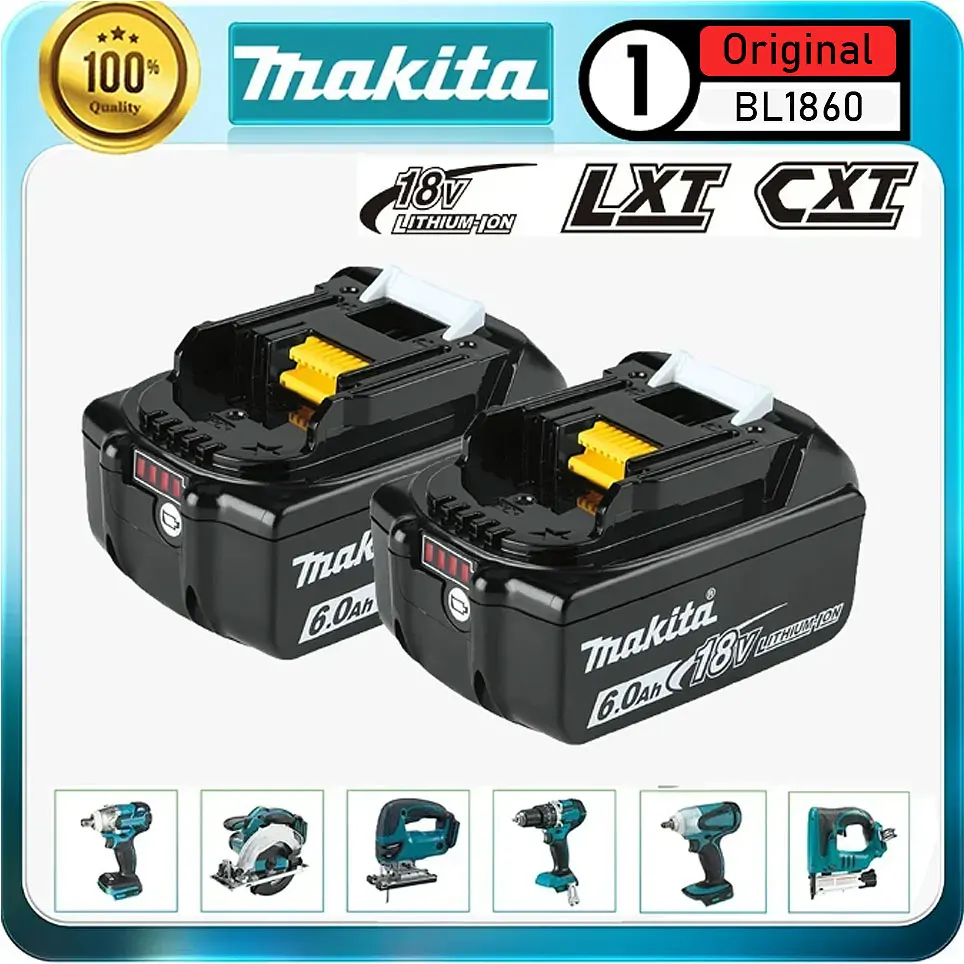 

Makita-100% Original Rechargeable Power Tool Battery 6.0Ah 18V BL1830 BL1850 BL1840 BL1860 BL1815，Replaceable LED Lithium-ion