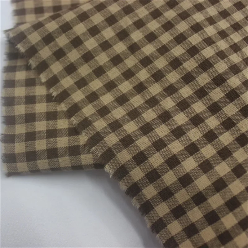 Cotton coffee colored camel colored small grid fabric, summer thin cool dress, pants, shirt, handicraft fabric